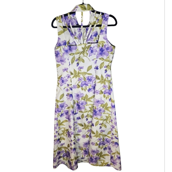 0003 Betsy's Things Sleeveless Button Maxi Dress White Purple Floral Size 12 - Picture 3 of 11